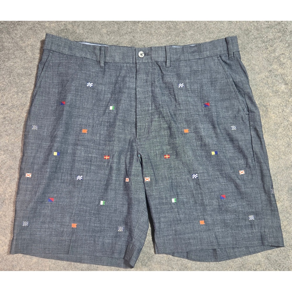 Polo Golf Ralph Lauren Mens 38 Nautical Signal Flag Embroidered Shorts Gray Blue